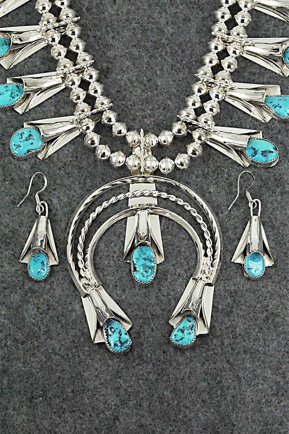 Turquoise & Sterling Silver Squash Blossom Set - Louise Yazzie