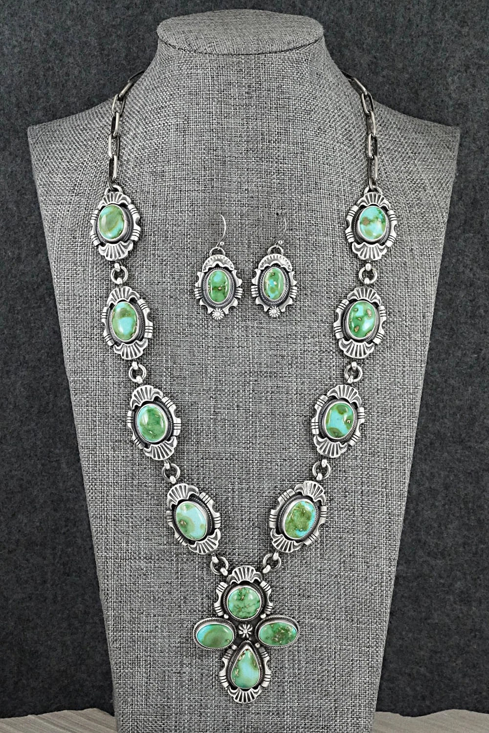 Turquoise & Sterling Silver Necklace and Earrings Set - Jackson Hoskie