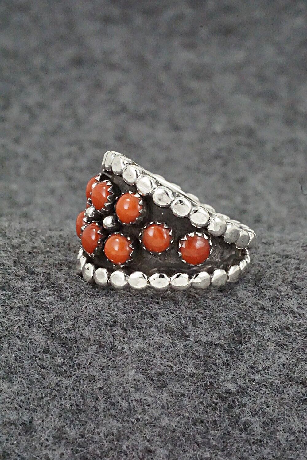 Coral & Sterling Silver Ring - Kenny Lonjose - Size 7