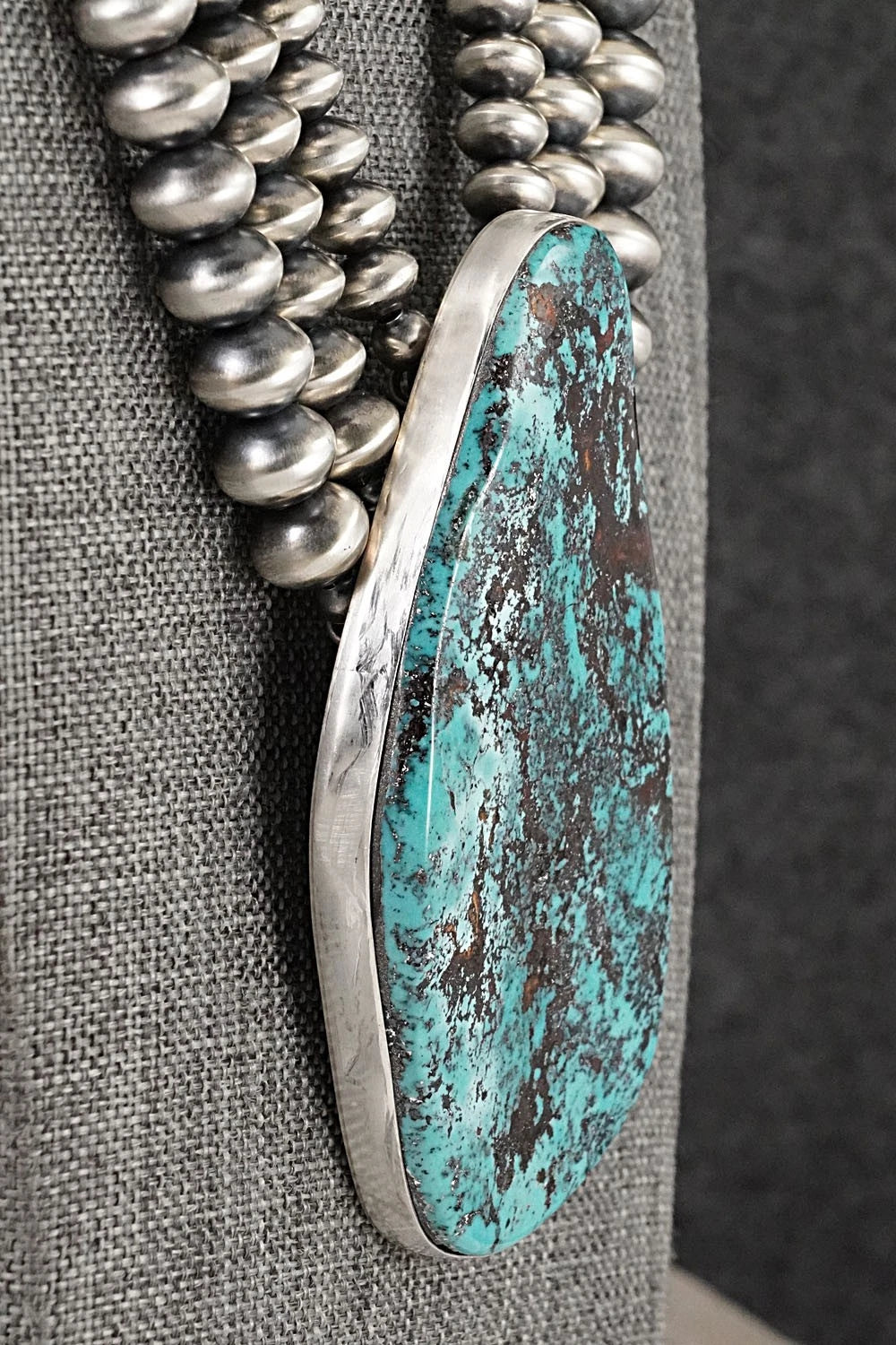 Turquoise & Sterling Silver Navajo Pearl Necklace - Gruber & Halwood