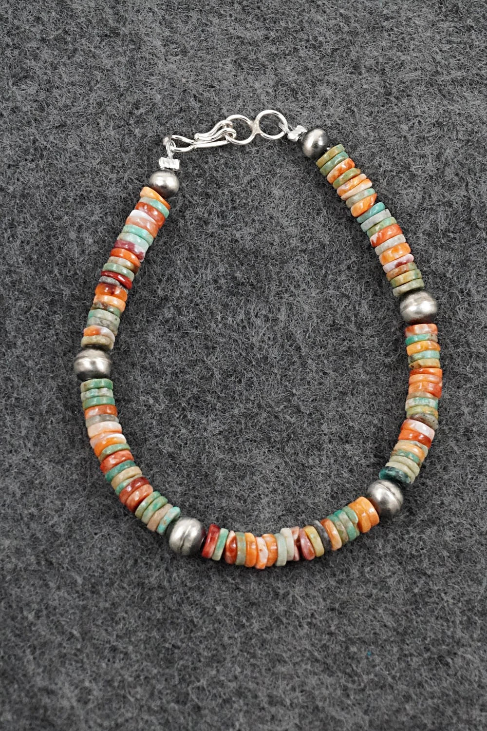 Turquoise, Spiny Oyster & Sterling Silver Bracelet - Doreen Jake