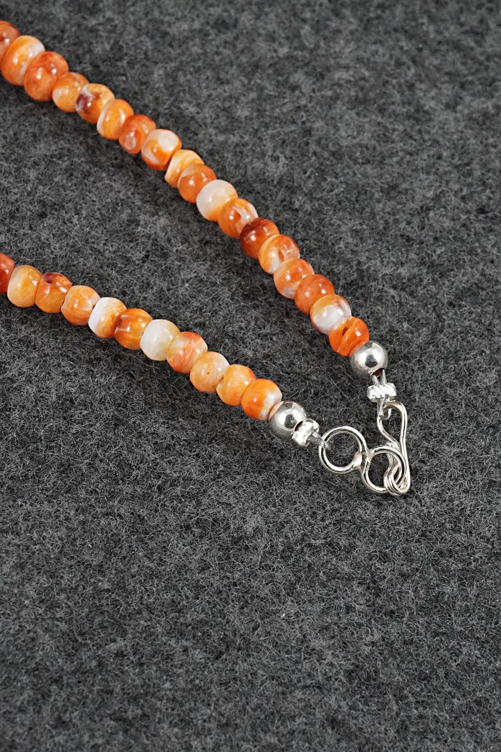 Spiny Oyster & Sterling Silver Necklace 17" - Doreen Jake