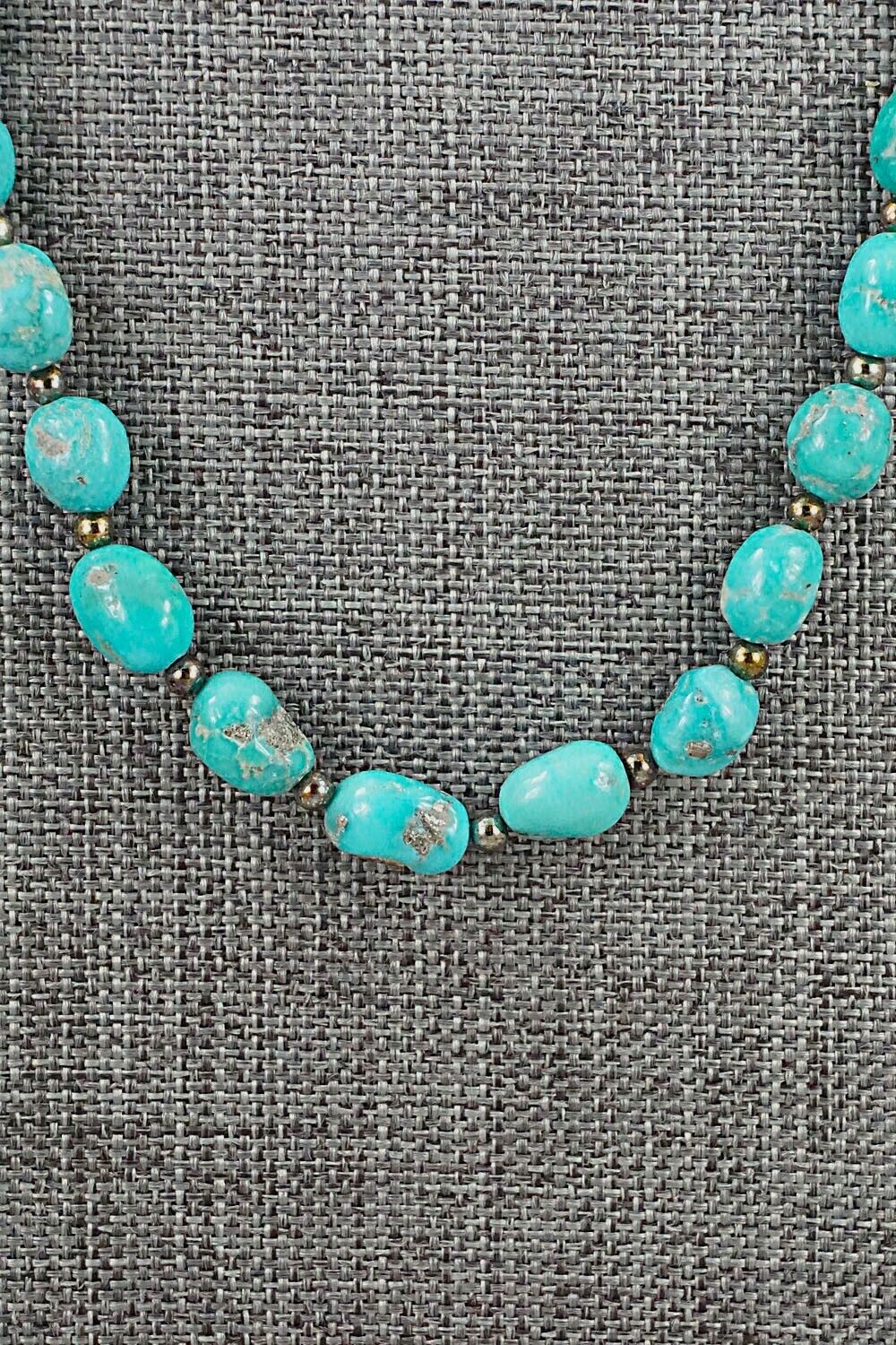 Turquoise & Sterling Silver Necklace 26" - Doreen Jake