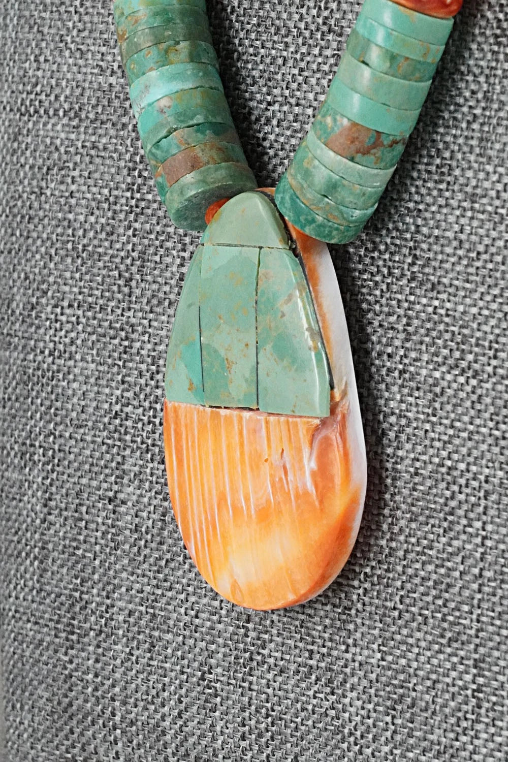 Turquoise, Spiny Oyster and Sterling Silver Necklace - Lupe Lovato