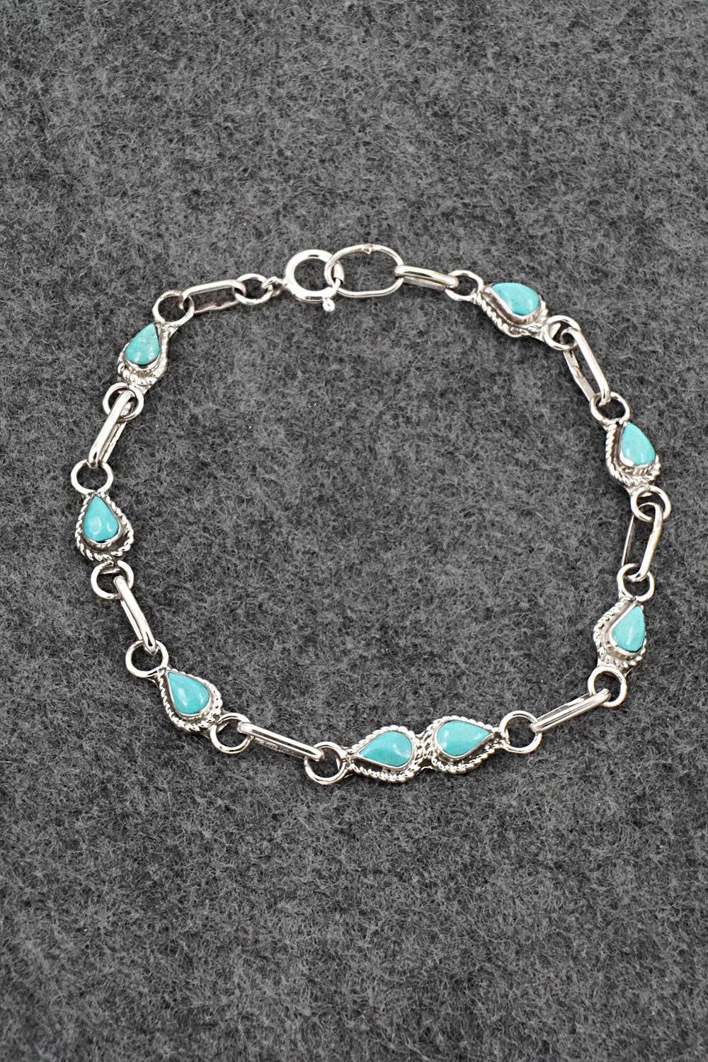 Turquoise & Sterling Silver Link Bracelet - Carol Lateyice