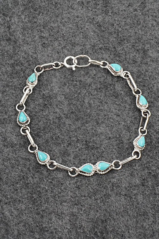 Turquoise & Sterling Silver Link Bracelet - Carol Lateyice