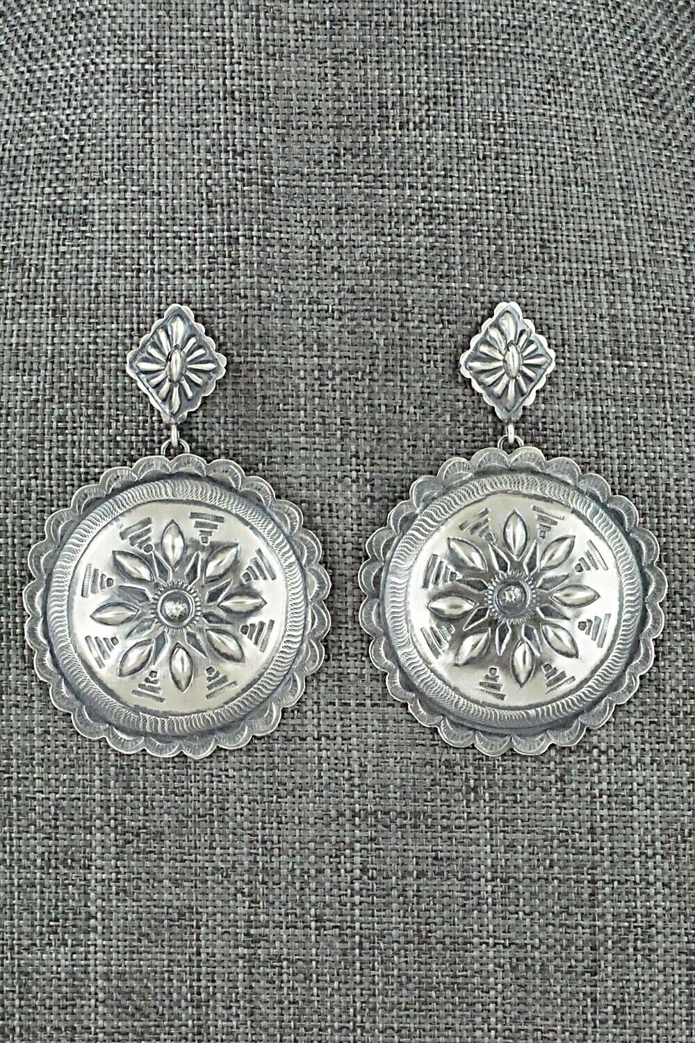 Navajo stamped popular Concho Earrings sterling Terry Charlie