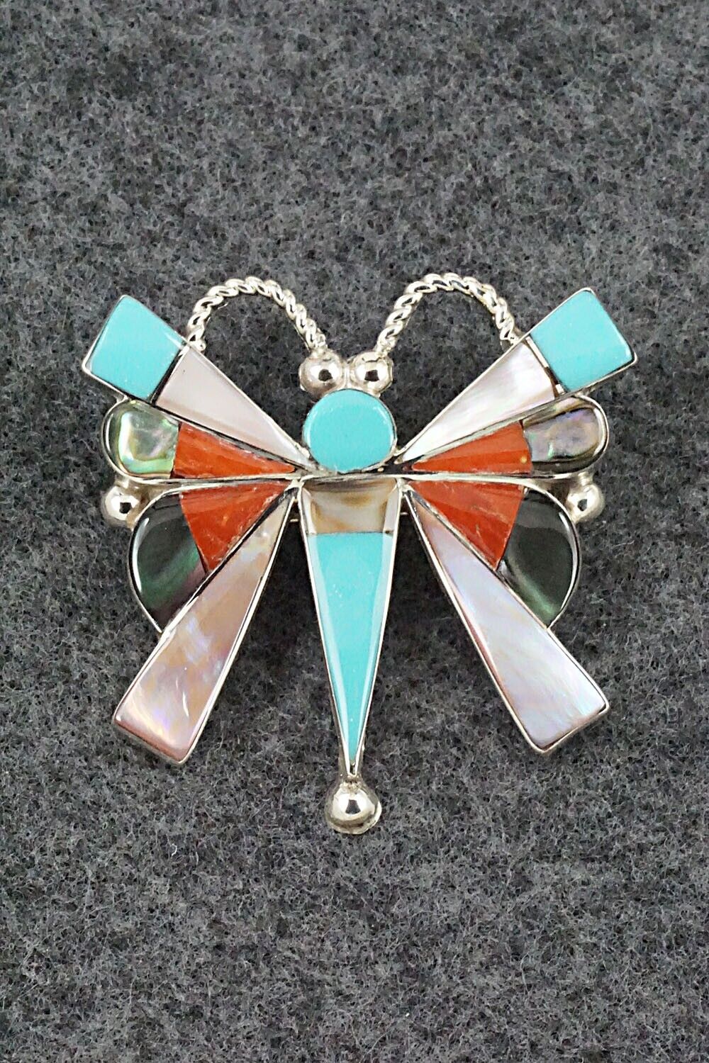 Multi Stone & Sterling Silver Inlay Pendant/Pin - Caroline Edaakie