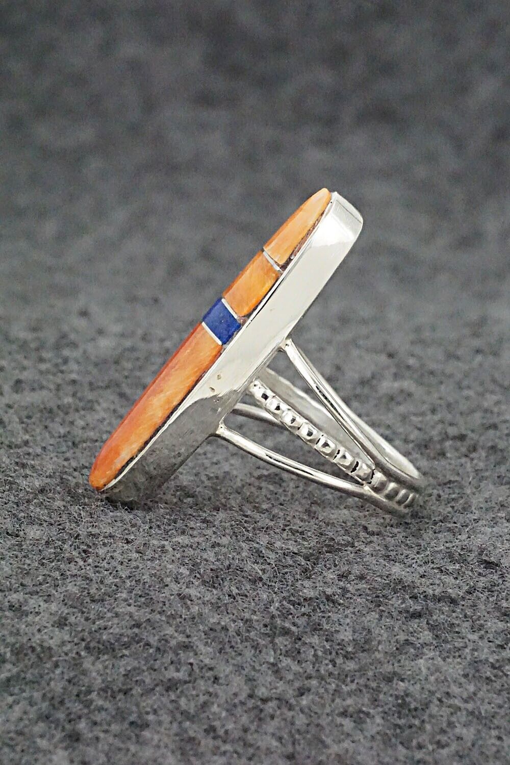 Spiny Oyster, Lapis & Sterling Silver Ring - Harold Smith - Size 8.5