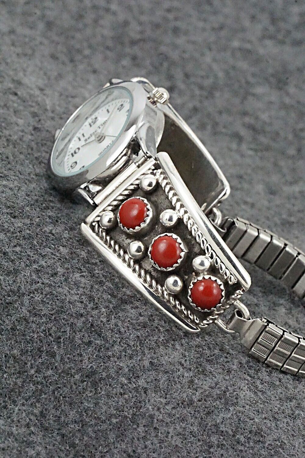 Coral & Sterling Silver Watch Bracelet - Paul Largo