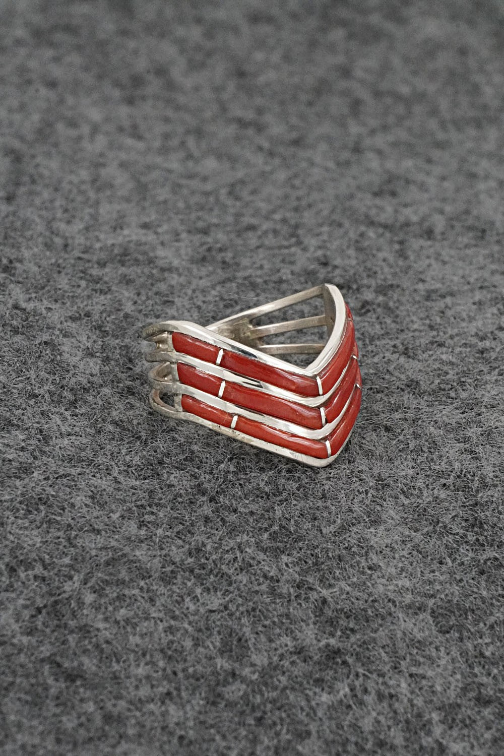 Coral & Sterling Silver Ring - Andrew Enrico - Size 7