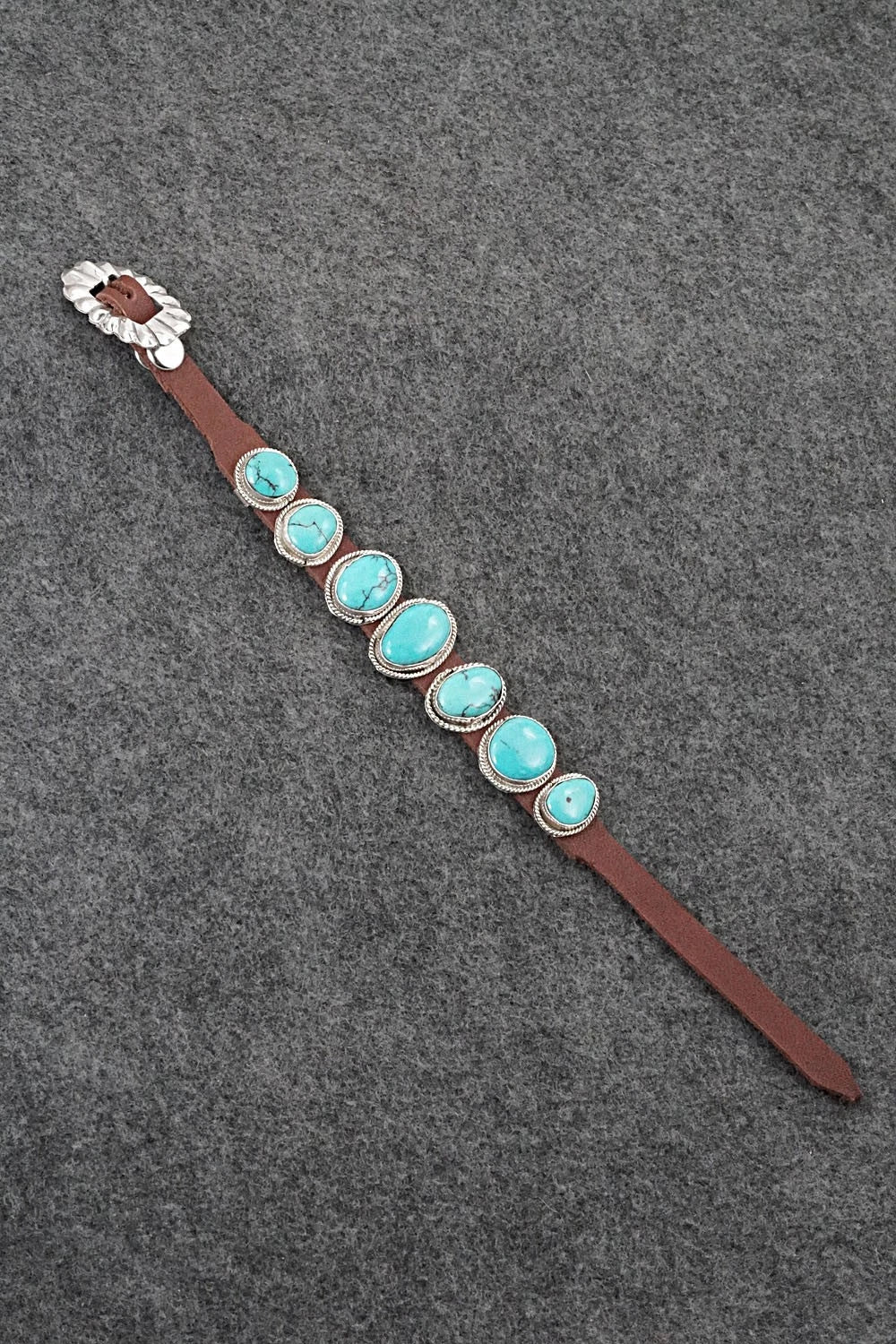 Turquoise, Sterling Silver & Leather Bracelet - Marlene Ramone