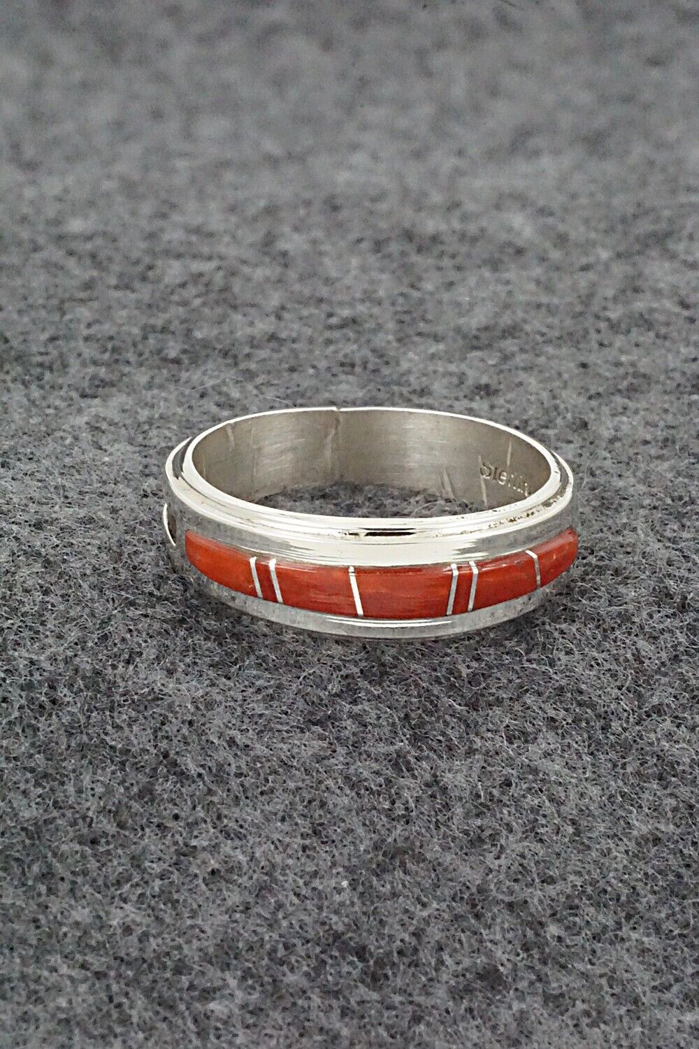 Coral & Sterling Silver Inlay Ring - Wilbert Muskett Jr. - Size 10.5