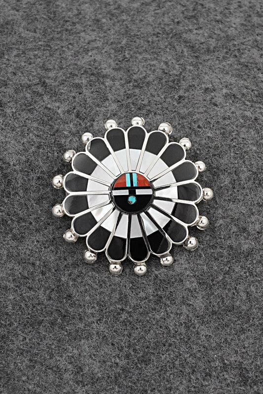 Multi-Stone & Sterling Silver Inlay Pendant/Pin - April Unkestine