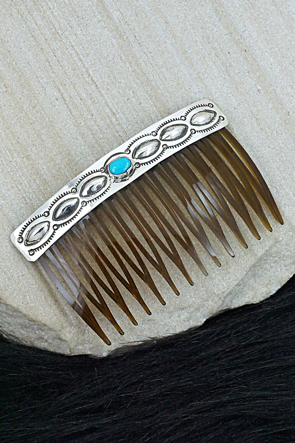 Turquoise & Sterling Silver Hair Combs - Jennie Blackgoat