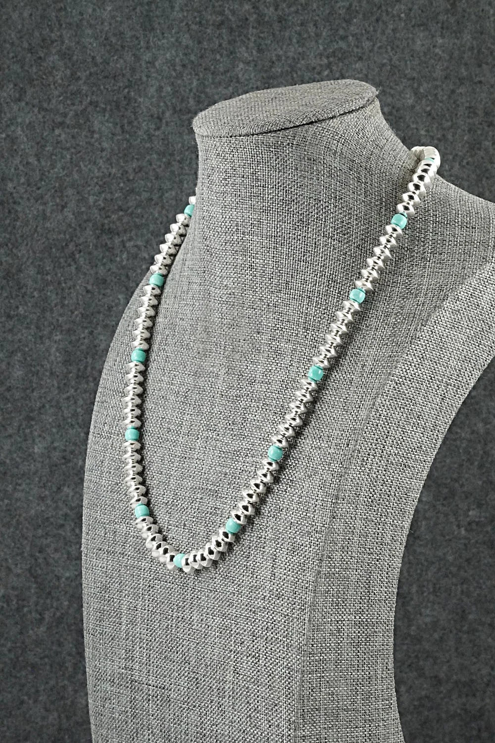 Turquoise & Sterling Silver Navajo Pearl Necklace 18" - Crystal Haley