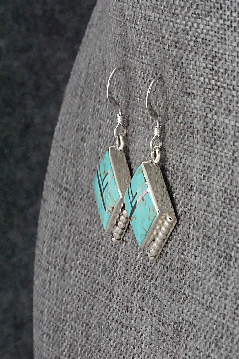 Turquoise & Sterling Silver Inlay Earrings - James Manygoats