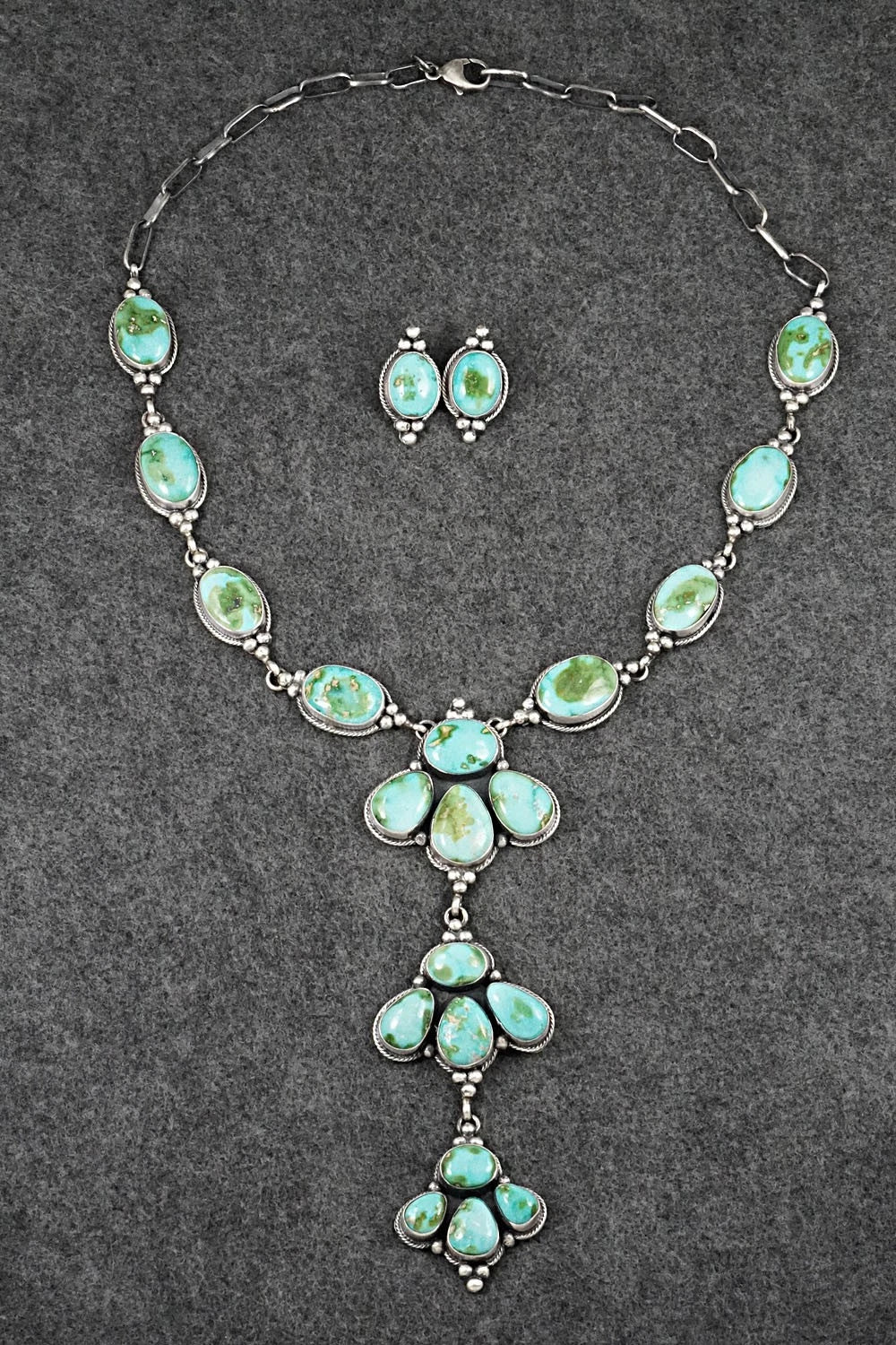 Turquoise & Sterling Silver Necklace and Earrings Set - Darrin Livingston