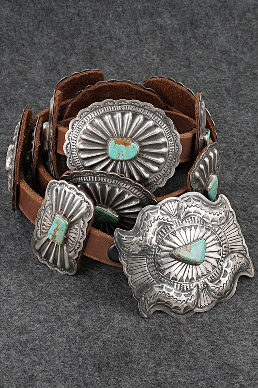 Turquoise, Sterling Silver & Leather Concho Belt - Dan Morgan