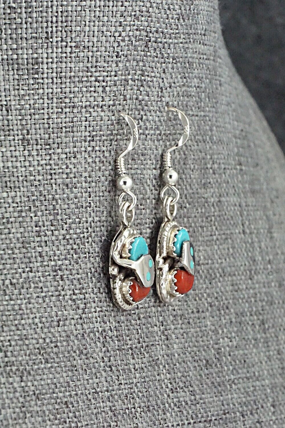 Turquoise, Coral & Sterling Silver Earrings - Joy Calavaza