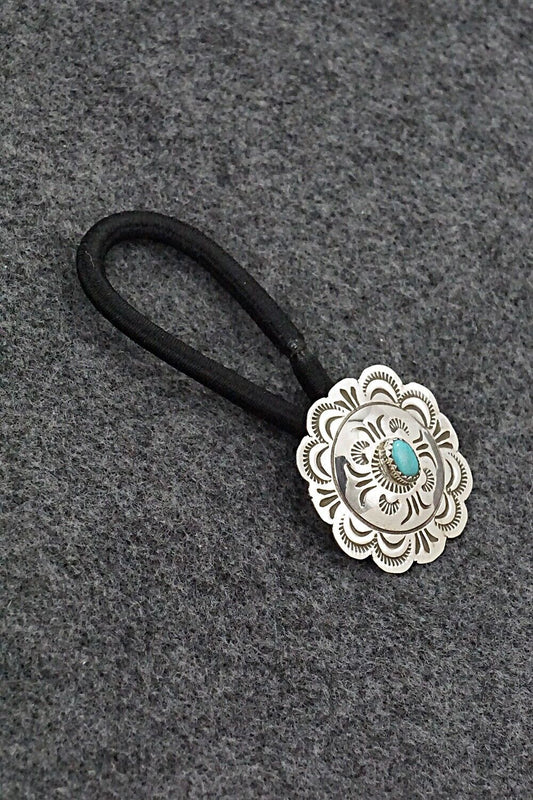 Turquoise & Sterling Silver Hair Tie - Bertha Begay