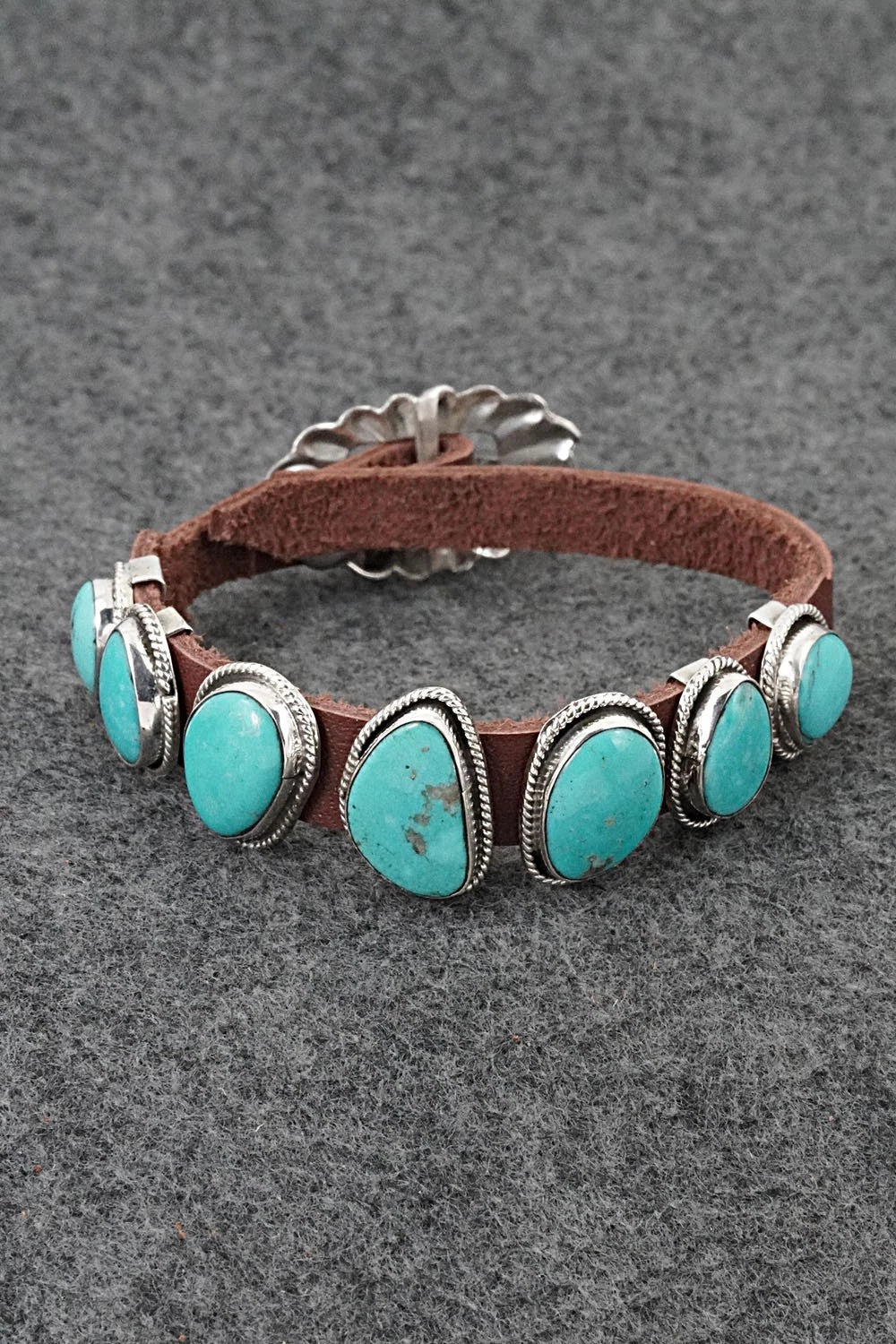 Turquoise, Sterling Silver & Leather Bracelet - Marlene Ramone