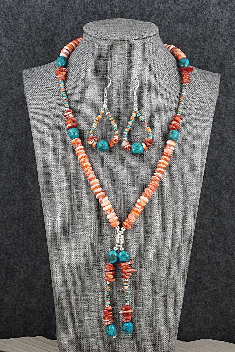 Spiny Oyster, Turquoise & Sterling Silver Necklace Set - Erika Brown
