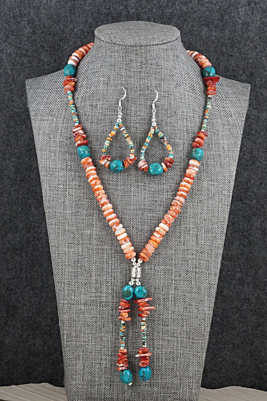 Spiny Oyster, Turquoise & Sterling Silver Necklace Set - Erika Brown