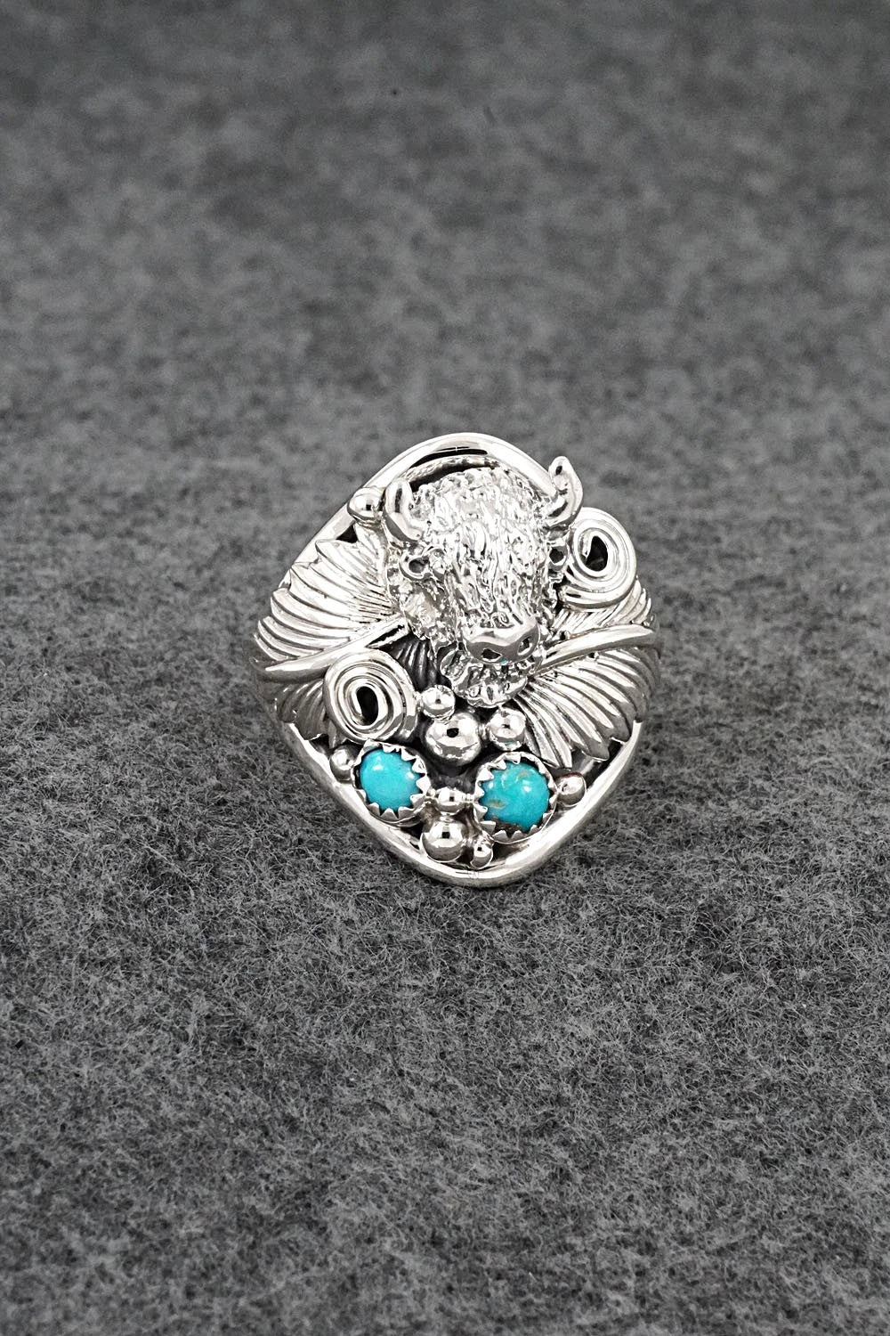 Turquoise & Sterling Silver Ring - Darrell Morgan - Size 13.5