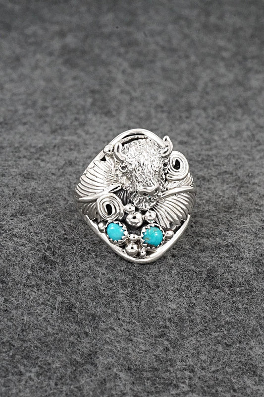 Turquoise & Sterling Silver Ring - Darrell Morgan - Size 13.5