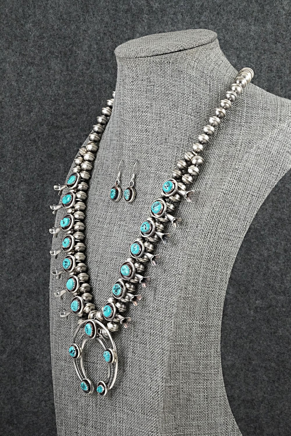 Turquoise & Sterling Silver Squash Blossom Set - Phil Garcia