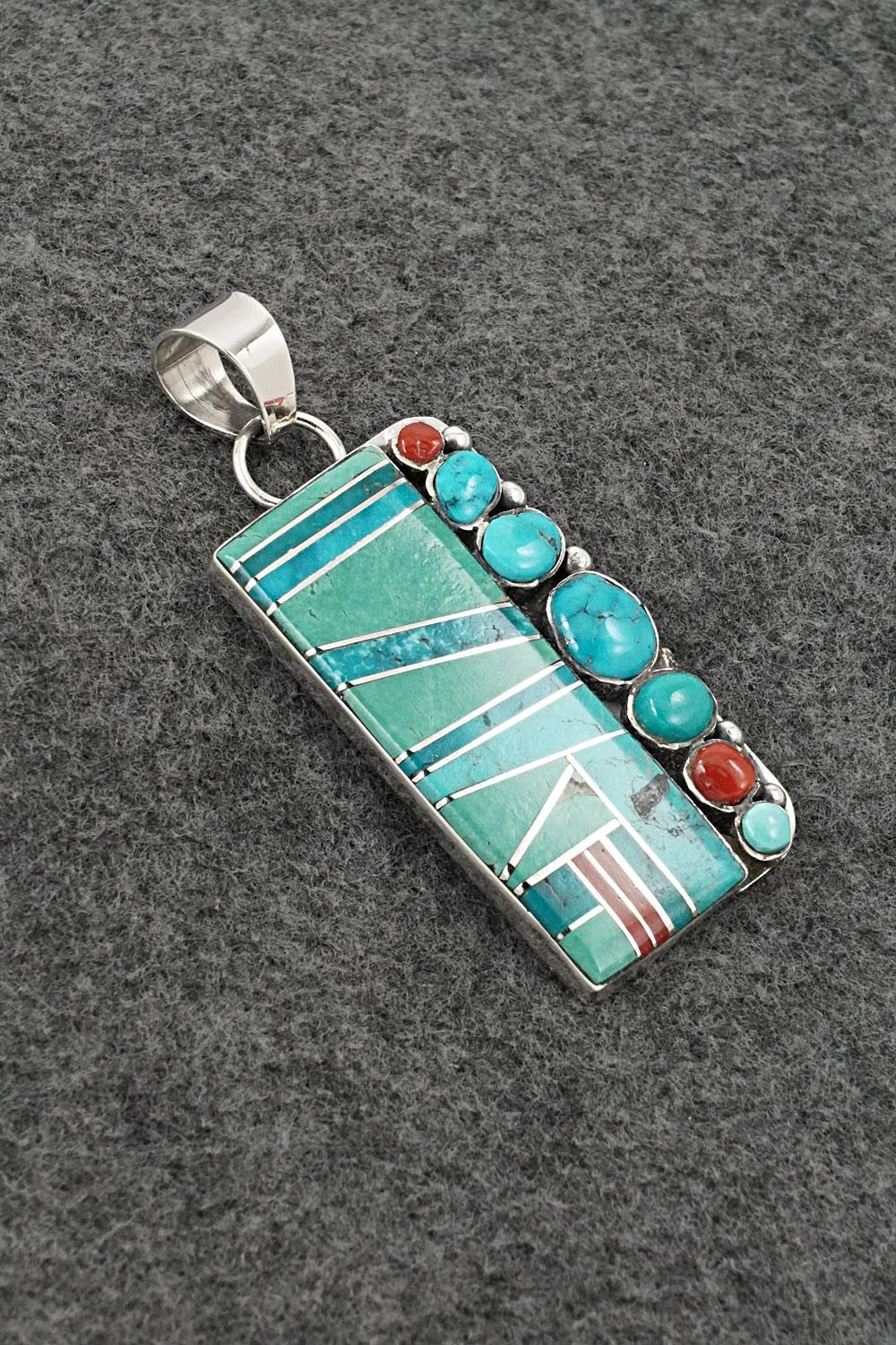 Turquoise, Coral & Sterling Silver Pendant - Darlene Noble