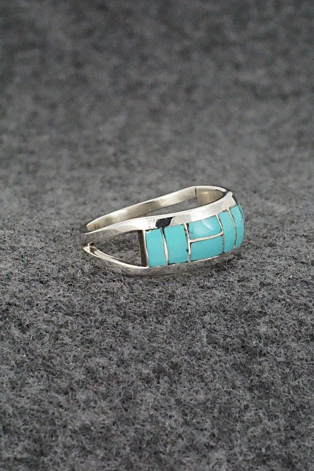 Turquoise & Sterling Silver Inlay Ring - Sibert Bowannie - Size 7