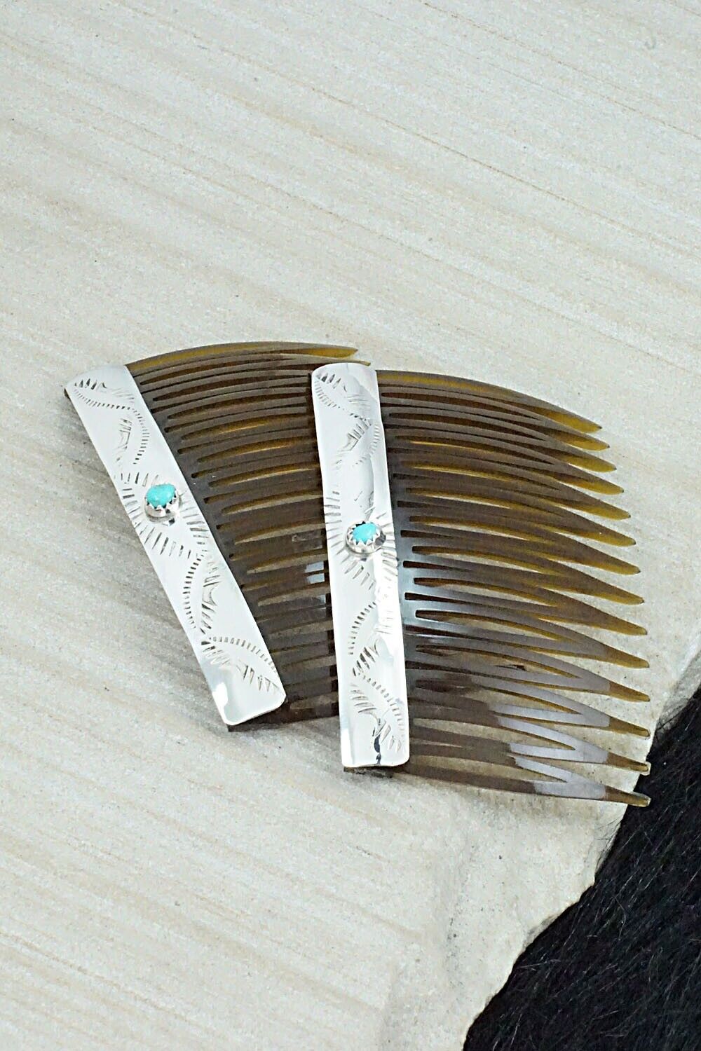 Turquoise & Sterling Silver Hair Combs - Randall Dalgai