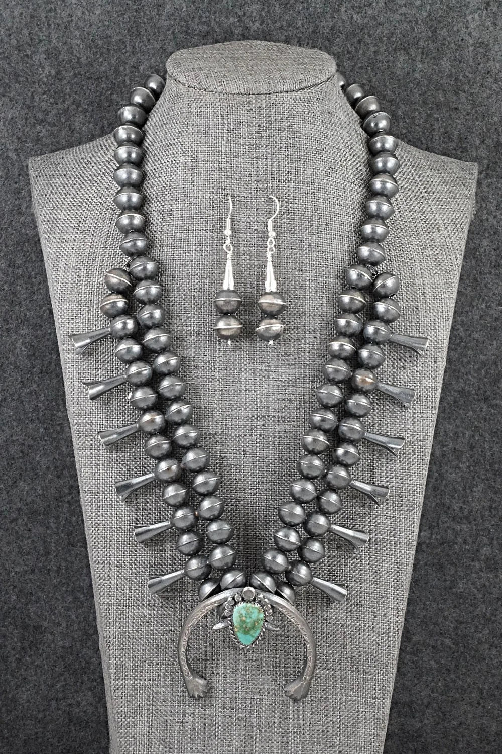 Turquoise & Sterling Silver Squash Blossom Set - Gilbert Martin