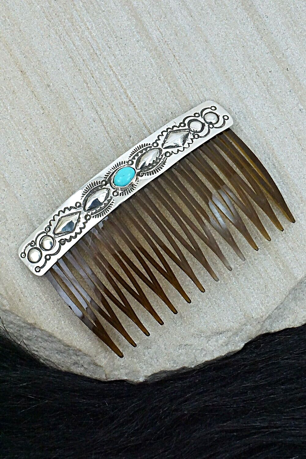 Turquoise & Sterling Silver Hair Combs - Jennie Blackgoat