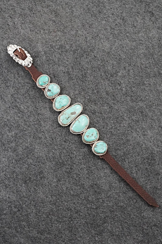 Turquoise, Sterling Silver & Leather Bracelet - Rosita Charlie