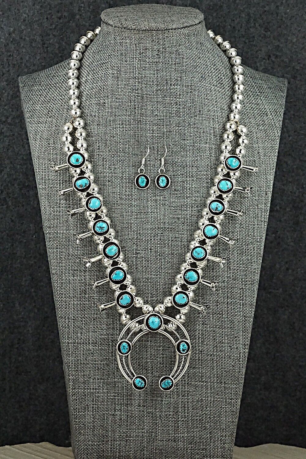 Turquoise & Sterling Silver Squash Blossom Set - Phil Garcia