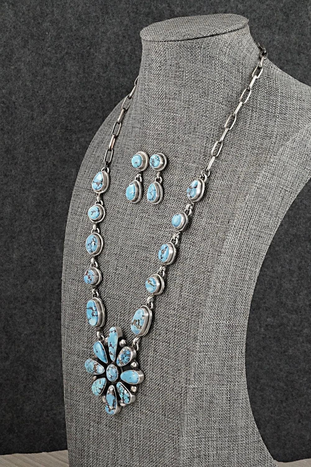 Turquoise & Sterling Silver Necklace and Earrings Set - Kathleen Livingston