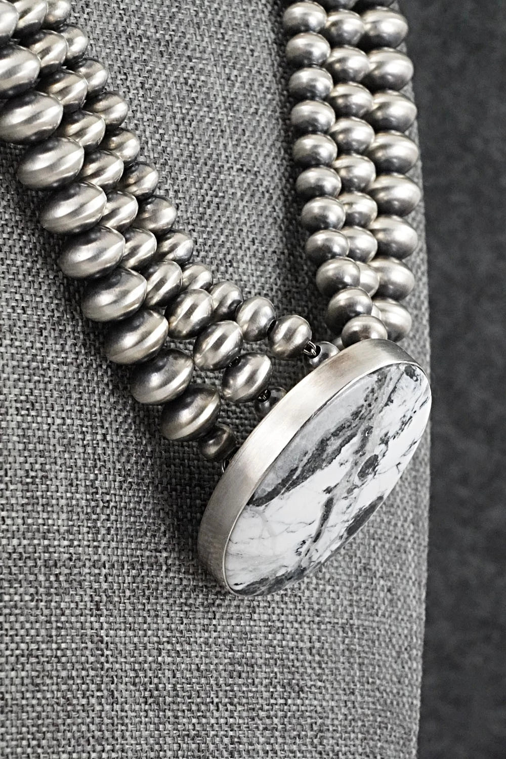 White Buffalo & Sterling Silver Navajo Pearl Necklace - Gruber & Halwood