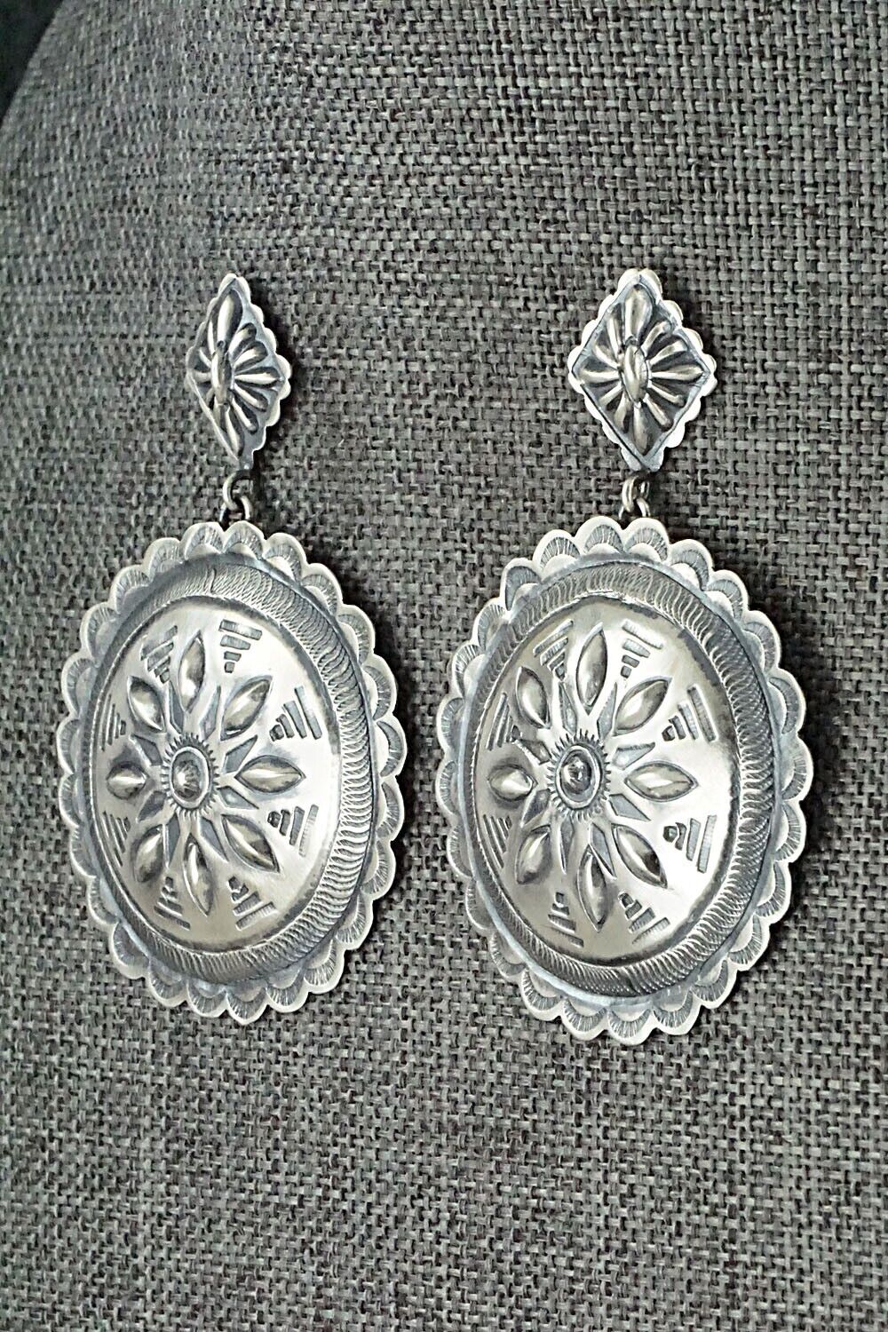 Navajo stamped popular Concho Earrings sterling Terry Charlie