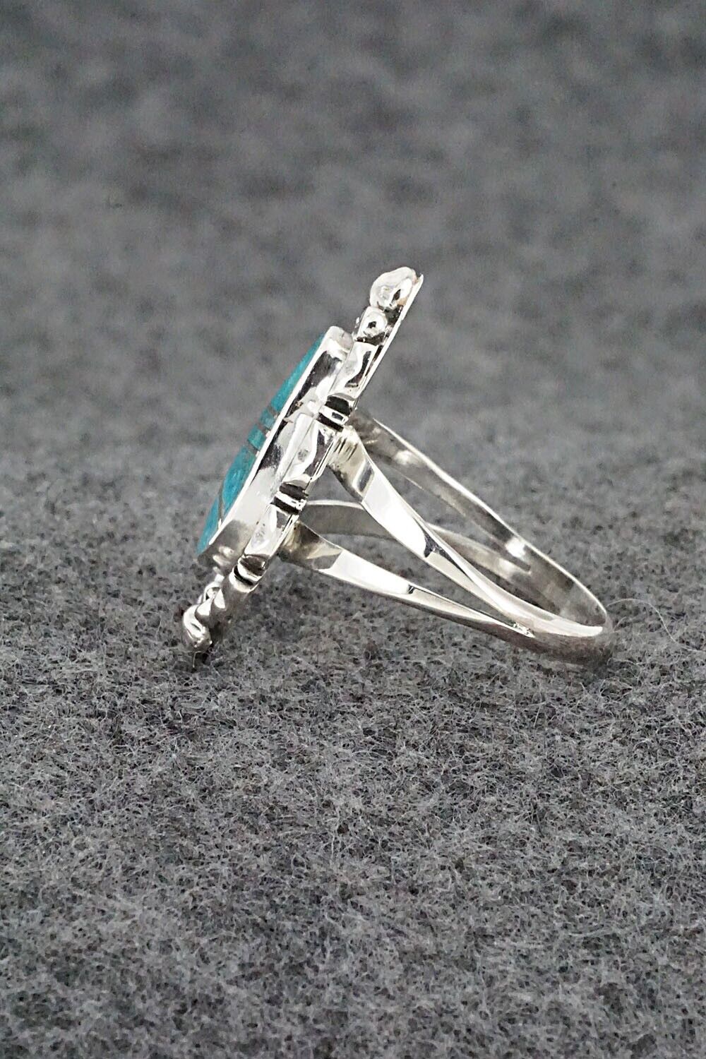 Turquoise & Sterling Silver Inlay Ring - James Manygoats - Size 8