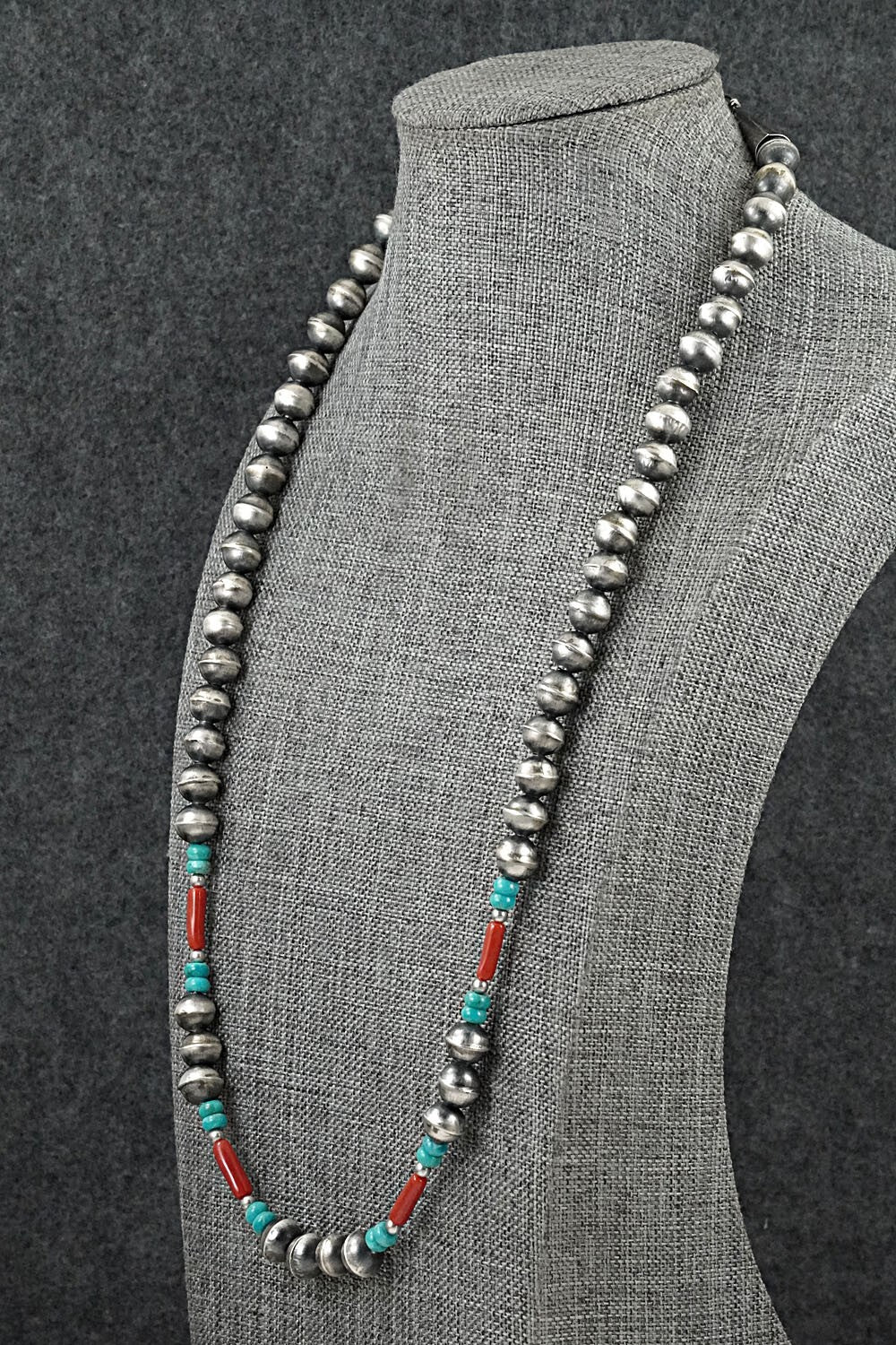 Multi-Stone & Sterling Silver Navajo Pearl Necklace 24" - Vintage