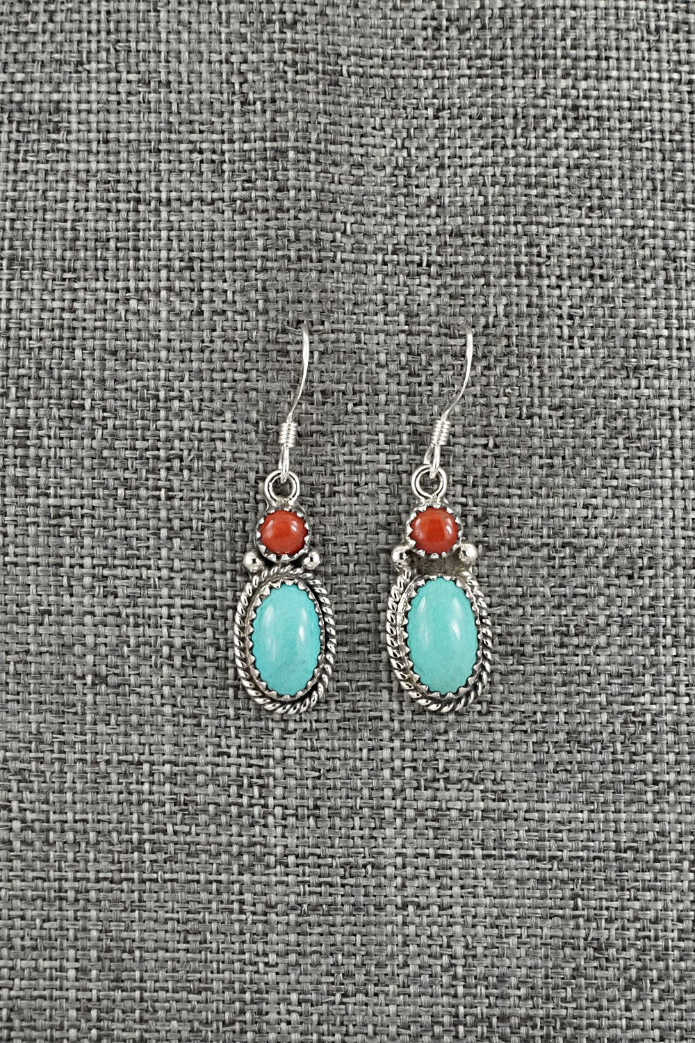 Turquoise, Coral & Sterling Silver Earrings - Verley Betone