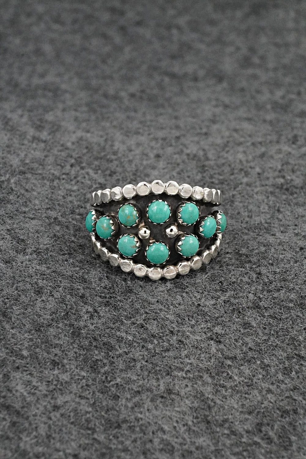 Turquoise & Sterling Silver Ring - Kenny Lonjose - Size 9