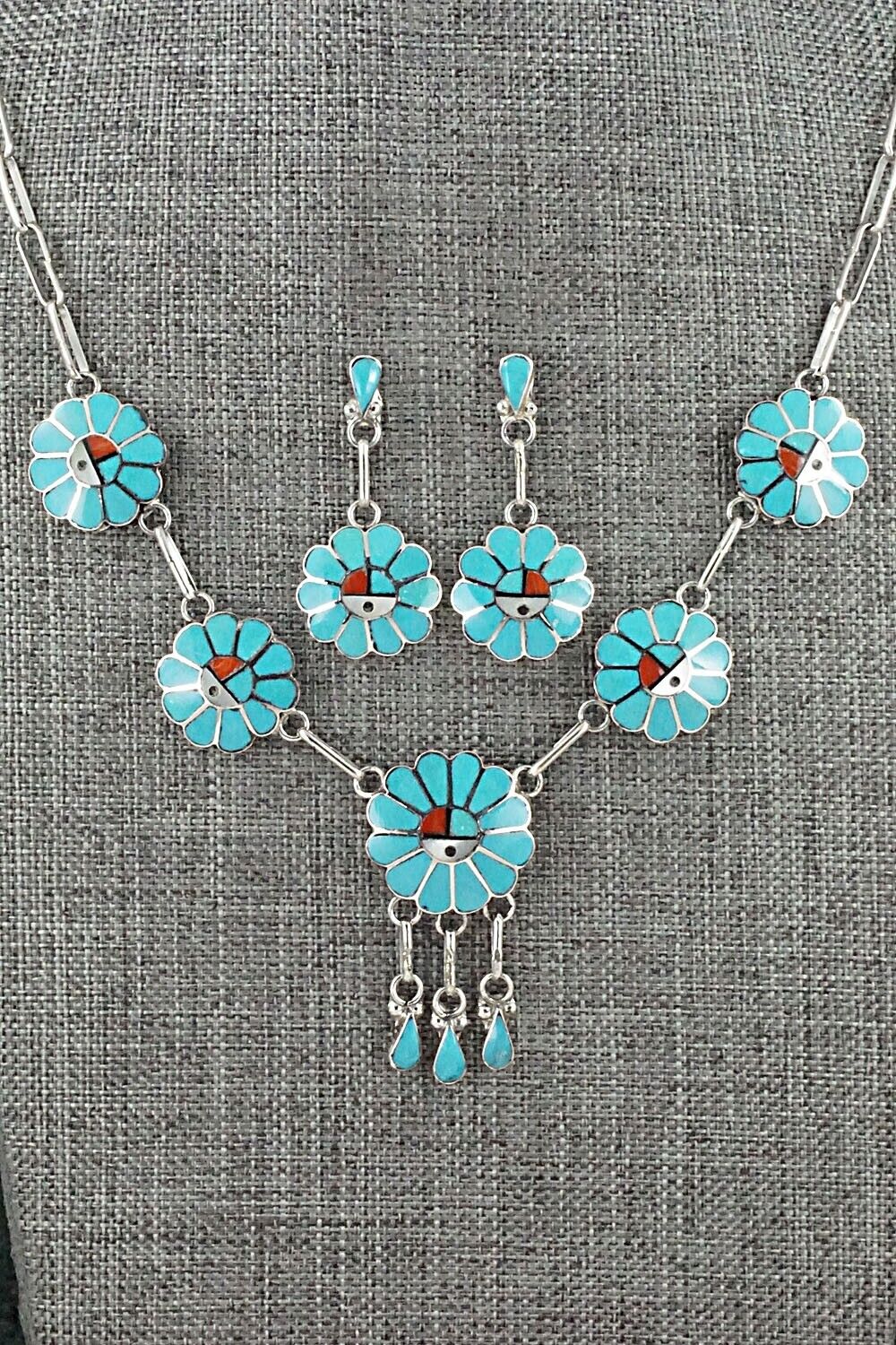 Multi Stone & Sterling Silver Inlay Necklace Set - Burdian Soseeah