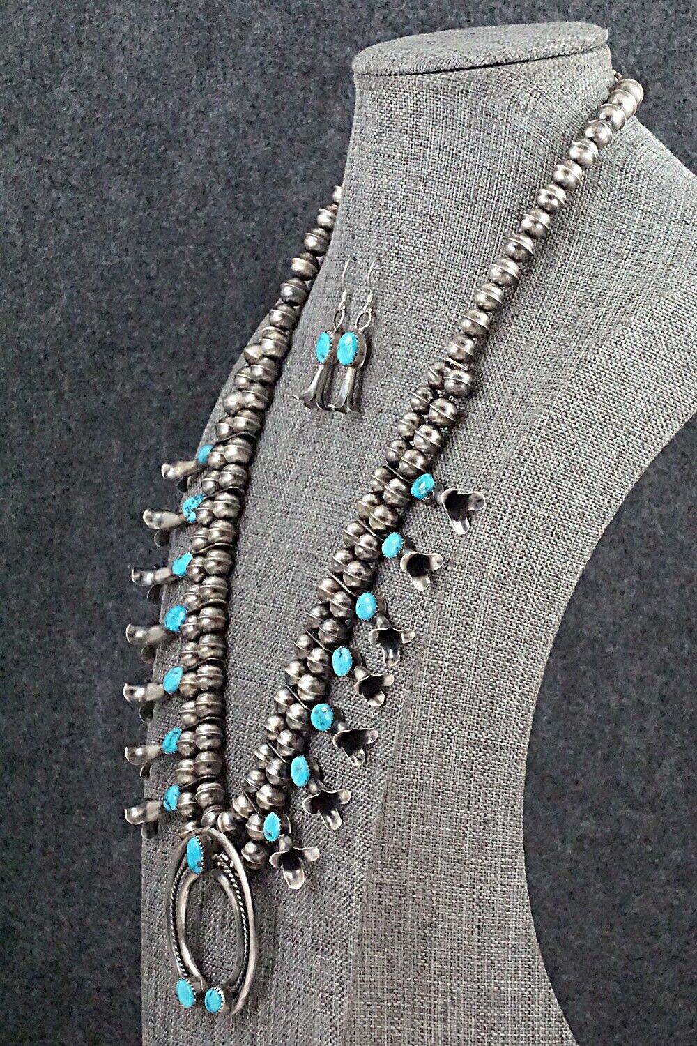 Turquoise & Sterling Silver Squash Blossom Set - Marie Kirlie
