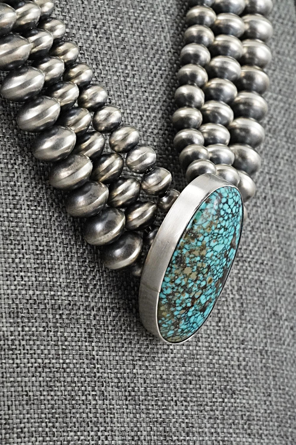 Turquoise & Sterling Silver Navajo Pearl Necklace - Gruber & Halwood