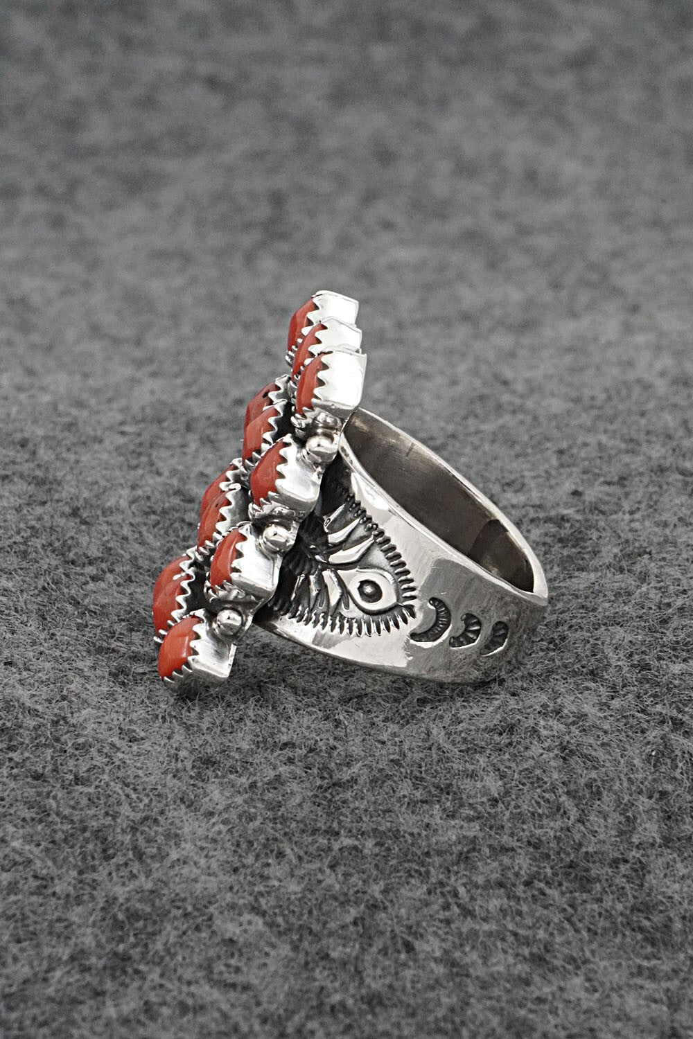 Coral & Sterling Silver Ring - Verley Betone - Size 7