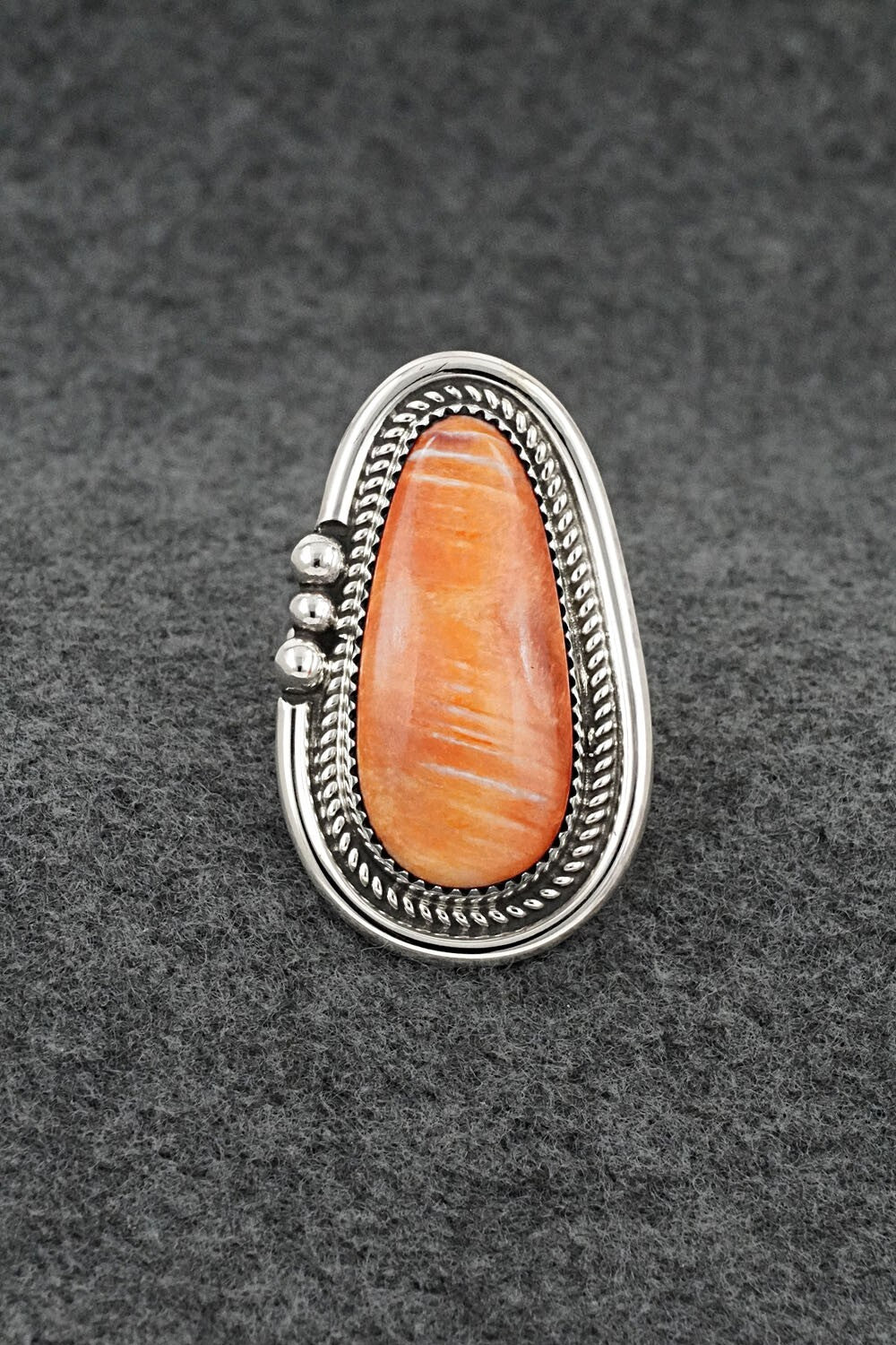 Spiny Oyster & Sterling Silver Ring - Leslie Nez - Size 8 Adj.